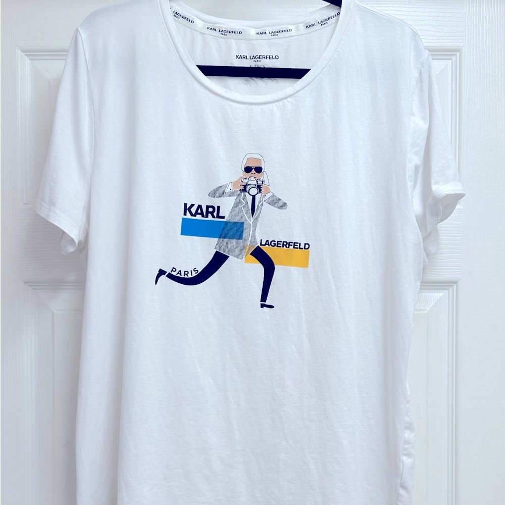 Karl Lagerfeld Fashion Tee with Signature, good condition, no stains or tears